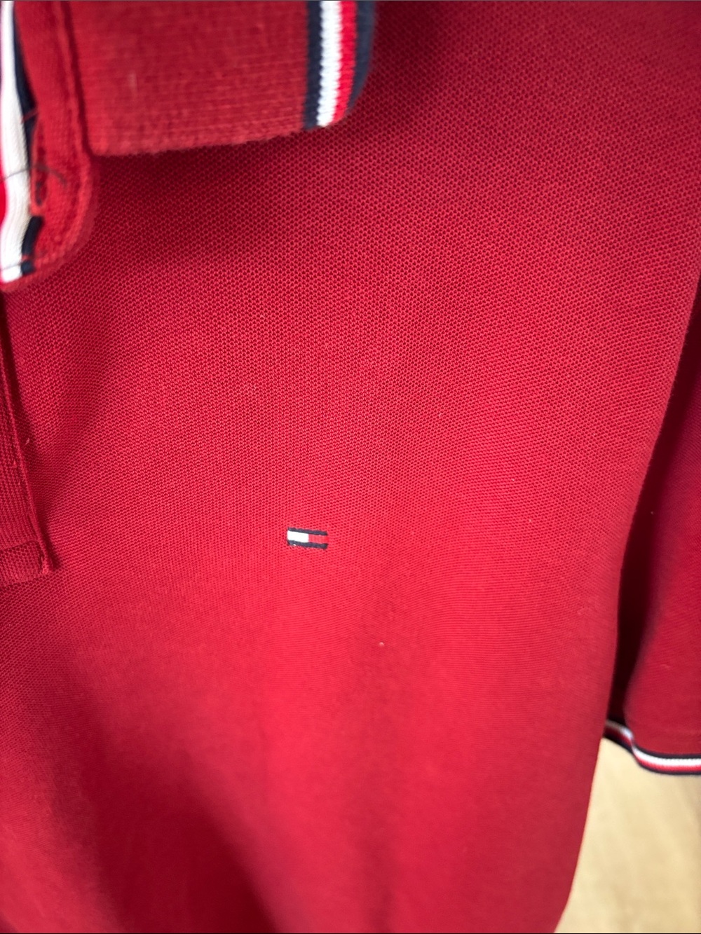 Tommy Hilfiger Red Polo with Contrast Stripe Trim - Picture 3 of 4
